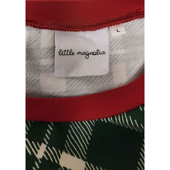 Little Magnolia Knit Pajama Set - Evergreen/Red Plaid Size Large - Picture 7 of 7
